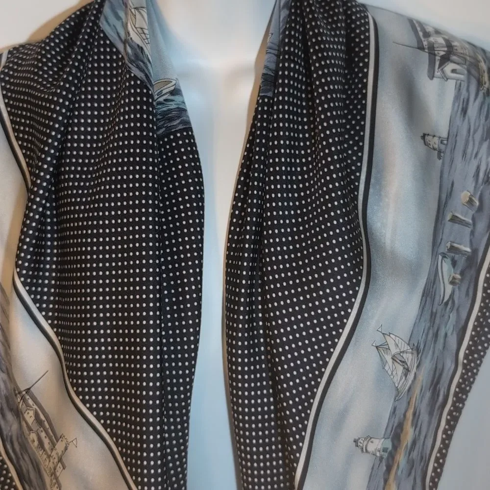 Talbots Black and White SILK Scarf - Picture 3 of 10